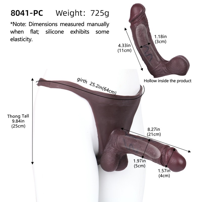 8.27&Prime; Male Penis Thongs Pants Harness Cock Sleeve Silicone Hollow Dildo Pants