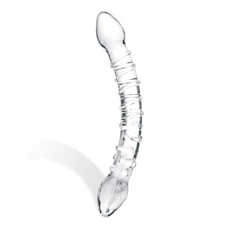GLAS DOUBLE TROUBLE DOUBLE HEAD G SPOT DOULBE DILDO HANDBLOWN RIBBED 9.5 inches gallery