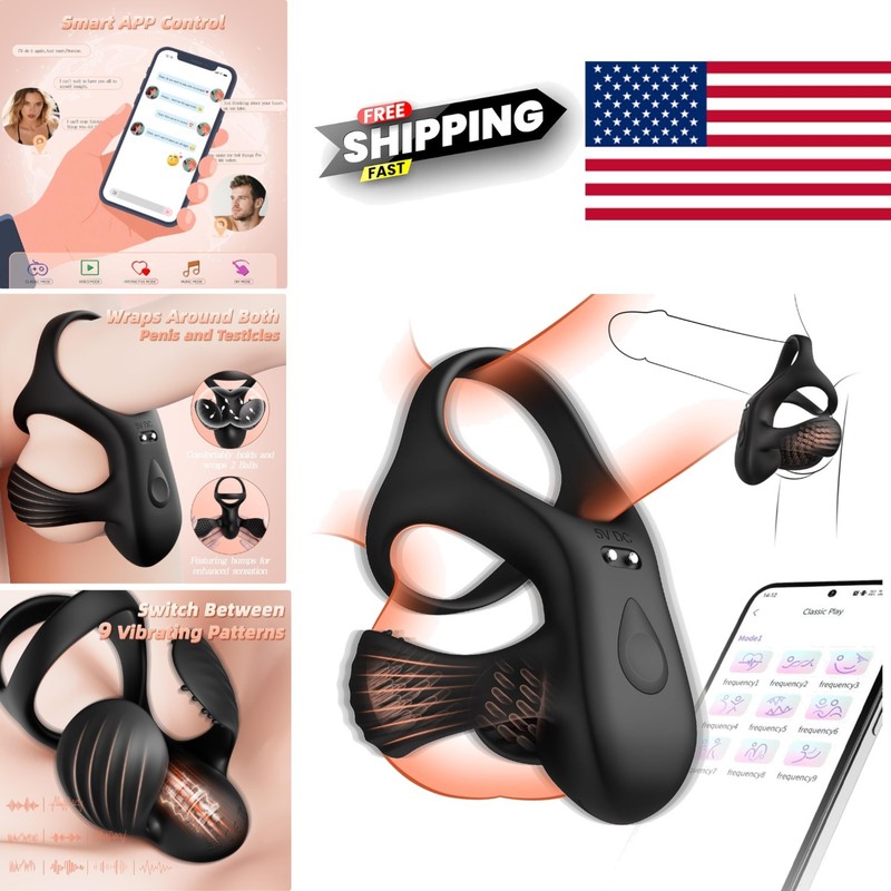 APP Controlled Vibrating Cock Ring for Couples Silicone Penis and Balls Toy
