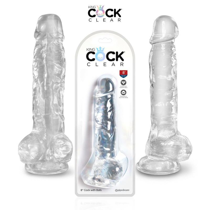 King Cock Clear 8&Prime; Cock with Balls & Suction Cup Dildo Clear Silicone TPE