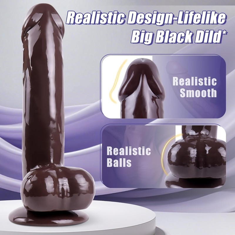 11 Inch Black Realistic Dildo with Strong Suction Cup Dildo for Hands-Free Play, gallery