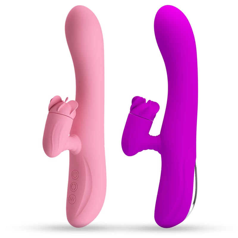 LeLuv Rabbit Vibrator Rotating Fan Clitoral Tickler Smooth Silicone Rechargable