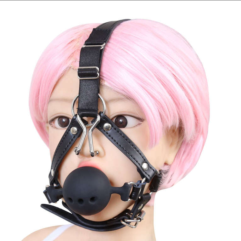 Silicone Ball Gag with Nose Hooks, Hollow Gag, BDSM, Adjustable, Must Have 4ALL