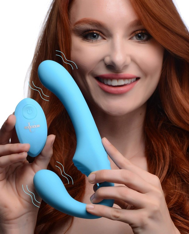 Strap U Strap-u Mighty Rider 10x Vibrating Silicone Strapless Strap-on – Blue