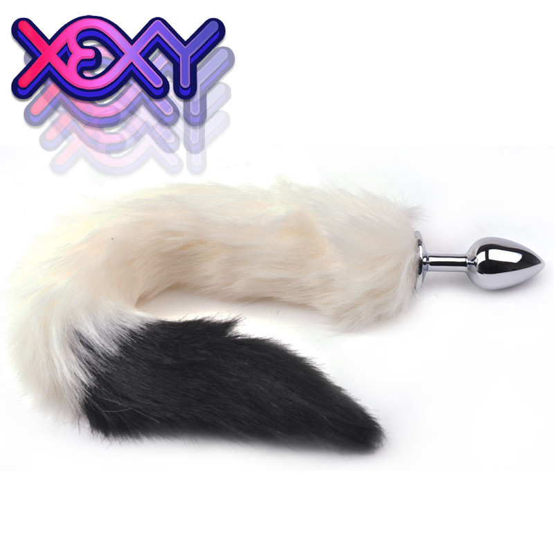 Black & White Furry Tail Anal Plug Cosplay Fox Cat Xexy Adult Sex Toys