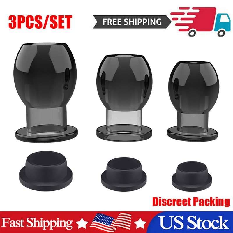 3PC Hollow Anal Butt Plug Trainer Deep Access Spreader Enema Tunnel Sex Toy Set-