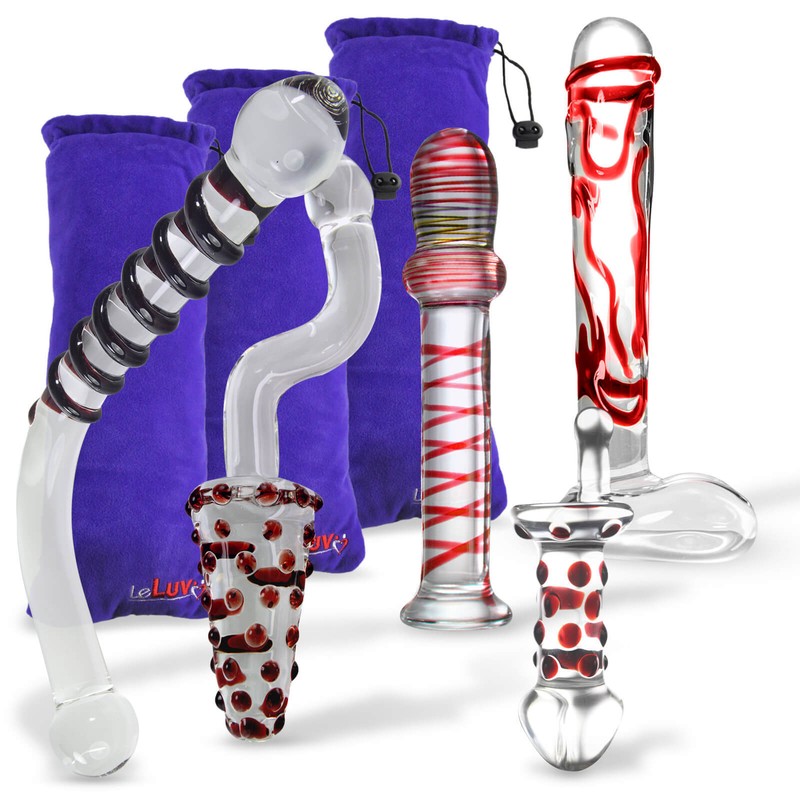 LeLuv Glass RED OBSESSION 5 Piece Gift Set Dildos & Butt Plugs