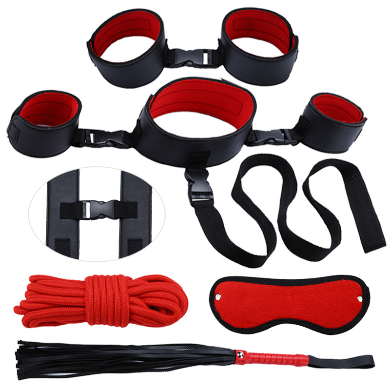 BDSM 6PC Bondage CUnder Bed Restraint Set Love Handcuffs Soft Multicolor