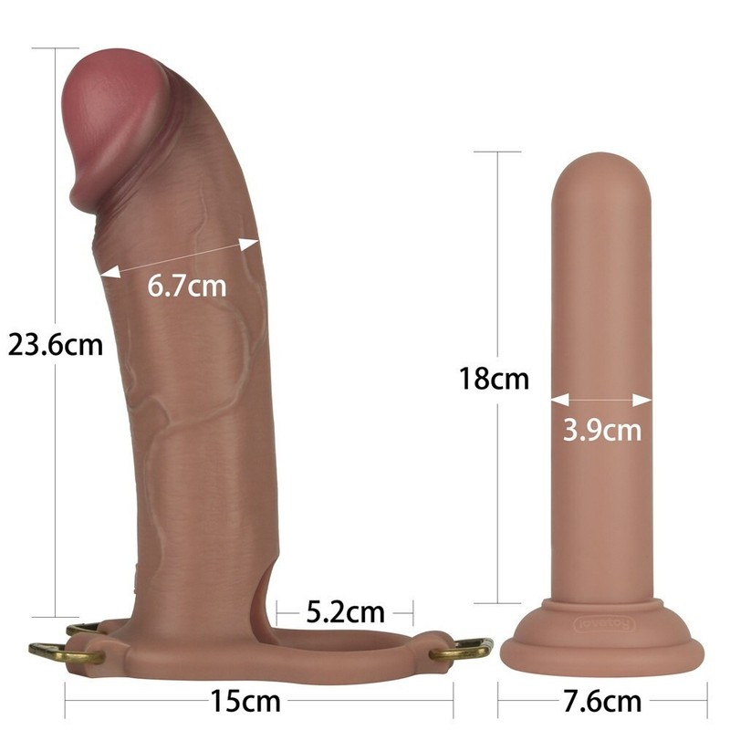 10" Consolador Hueco de Silicona con Conjunto de Correa Cuero PU y Varilla gallery