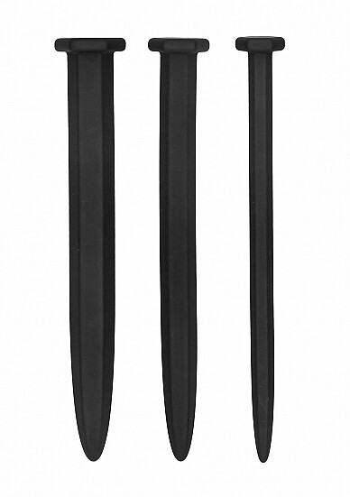 Ouch! Urethral Sounding Silicone Screw Toy Plug Set Black 9mm / 13mm / 16.5mm