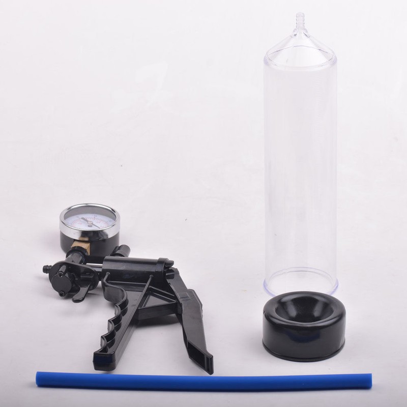 Plastic Pistol Penis Pump w/ Gauge QR Valve + Rings for Male Erection Bigger gallery