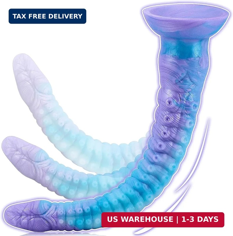 Anal Plug Long Luminous Tentacle Dildo with Suction Cup, 12inch Thin Silicone Dr