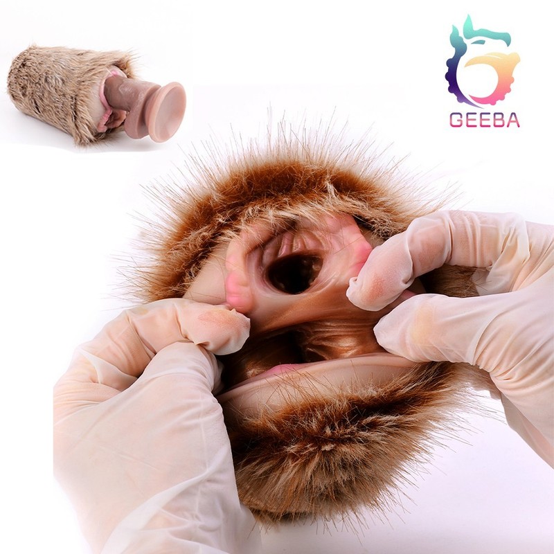 Furry Masturbators Silicone Fantasy Pussy Dual Channel Pleasure Sex Toys For Men