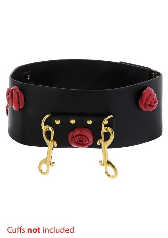 TABOOM Wild Roses PU Leather Bondage Belt with Genuine Leather Roses + Box