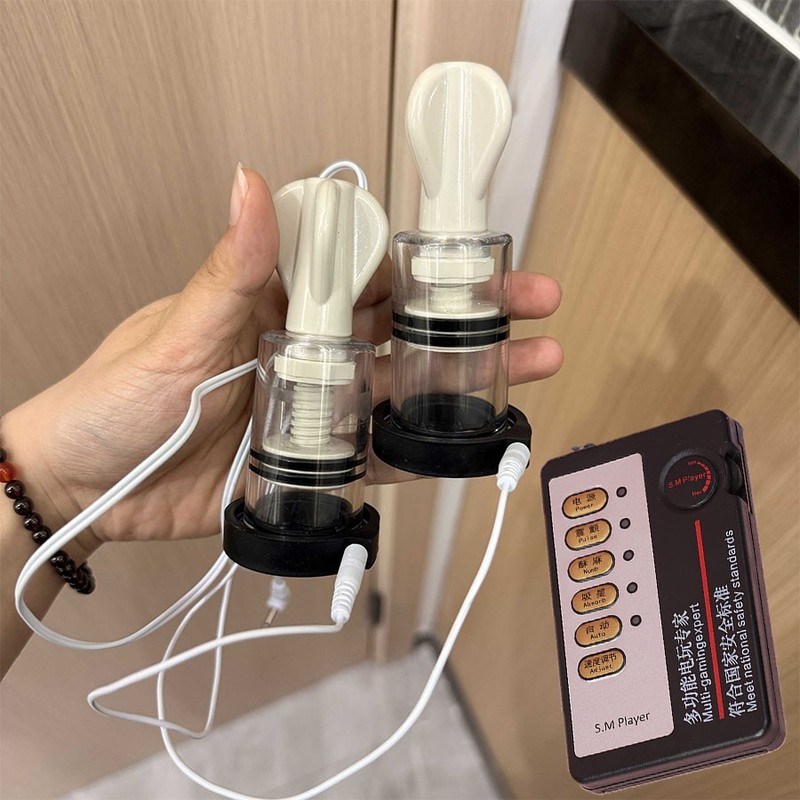 E-stim Shock Nipple Clit Breast Clamps Suction Sucker Enlarger Massager Sex Toys