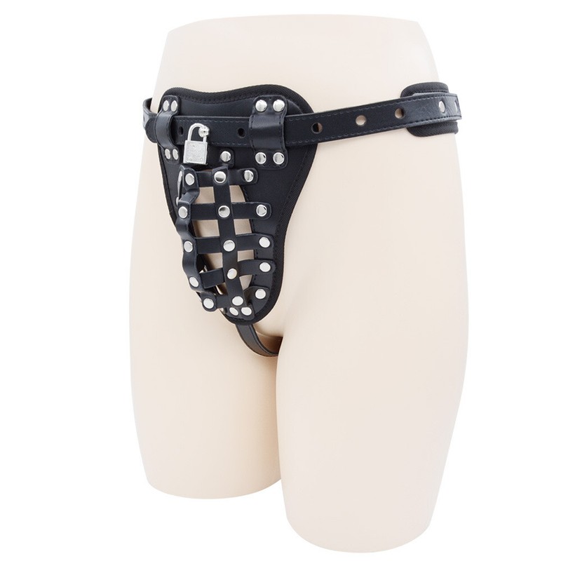 Men's Chastity Restraints Panties Male Penis Cock Cage Leather Lock Belt Sex Toy gallery