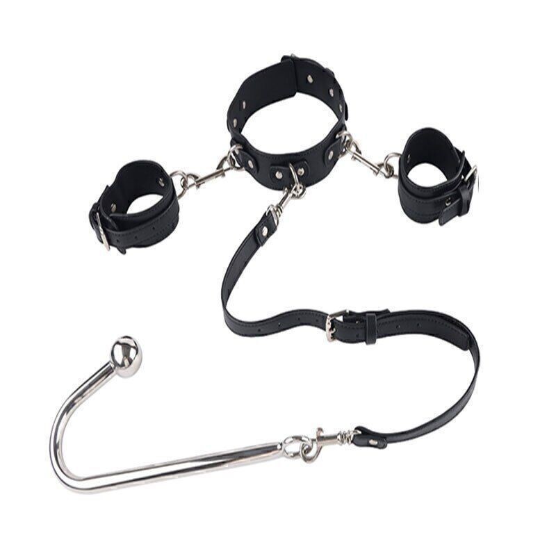 BDSM-Anal-Hook-Restraint-Harness-Bondage-Set-Collar-Handcuffs—Toy