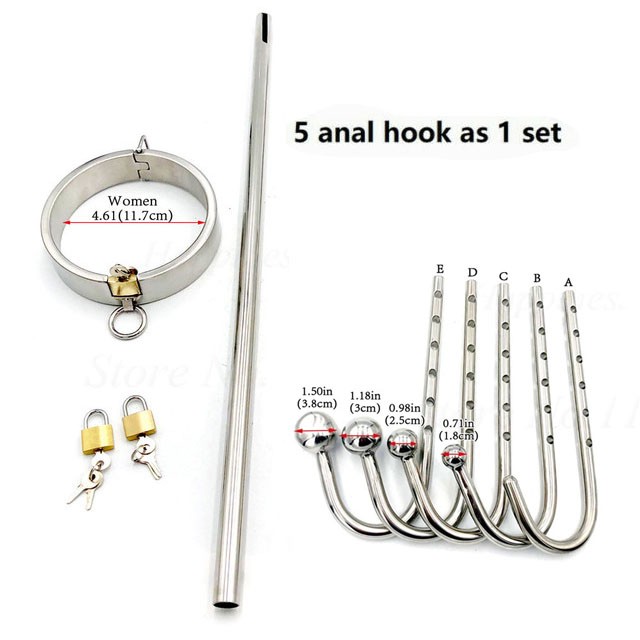 Neck Collar Back Cuffs Anal Hooks Restraints Kit Stimulator Torture Punish BDSM