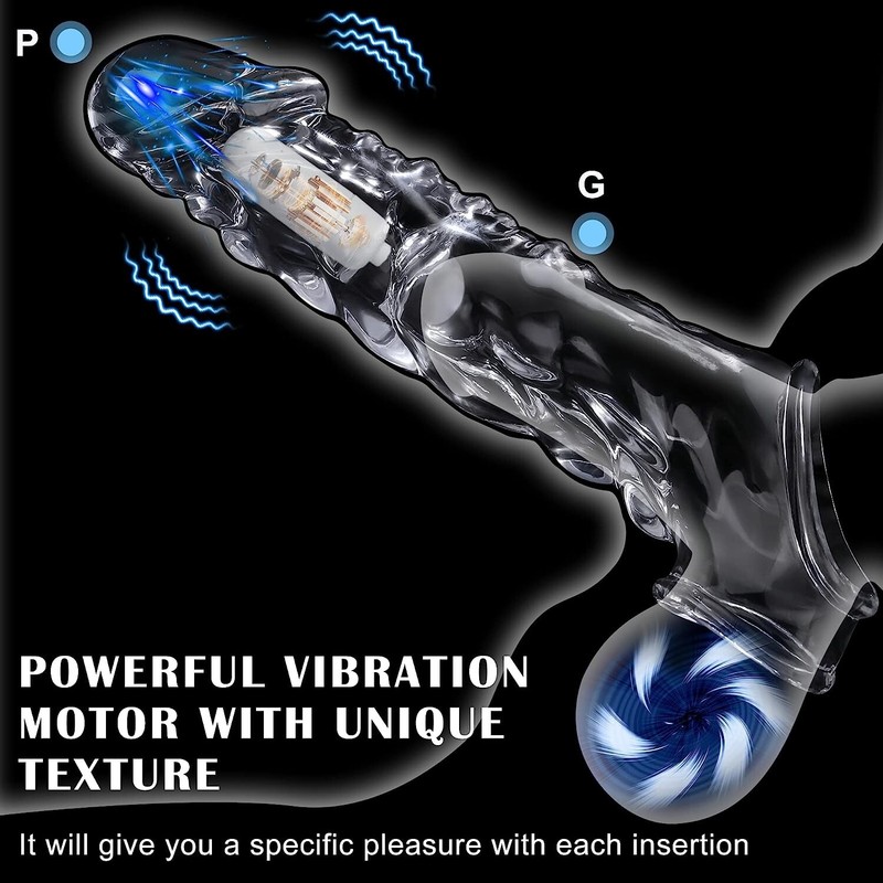 Vibrating Penis Extender Sleeve Enhancer Enlarger Girth Cockring Sex Toy for Men