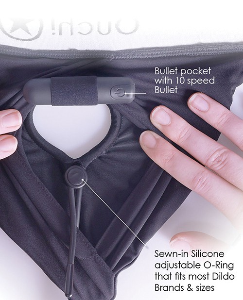 Shots Ouch Vibrating Strap On Boxer, Black XS/S with 10-Speed Vibrator gallery