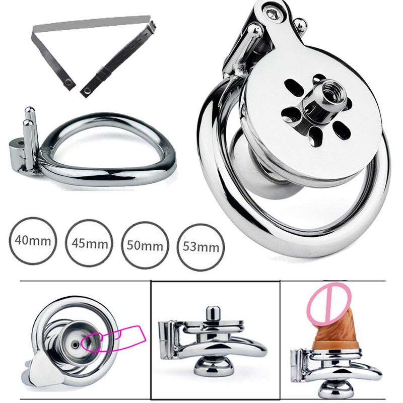 Stainless Steel Inverted Plugged Small Short Men Chastity Device Metal Cage Lock gallery