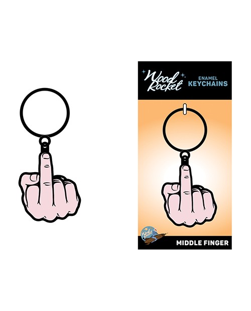 Wood Rocket Middle Finger Keychain – Pink