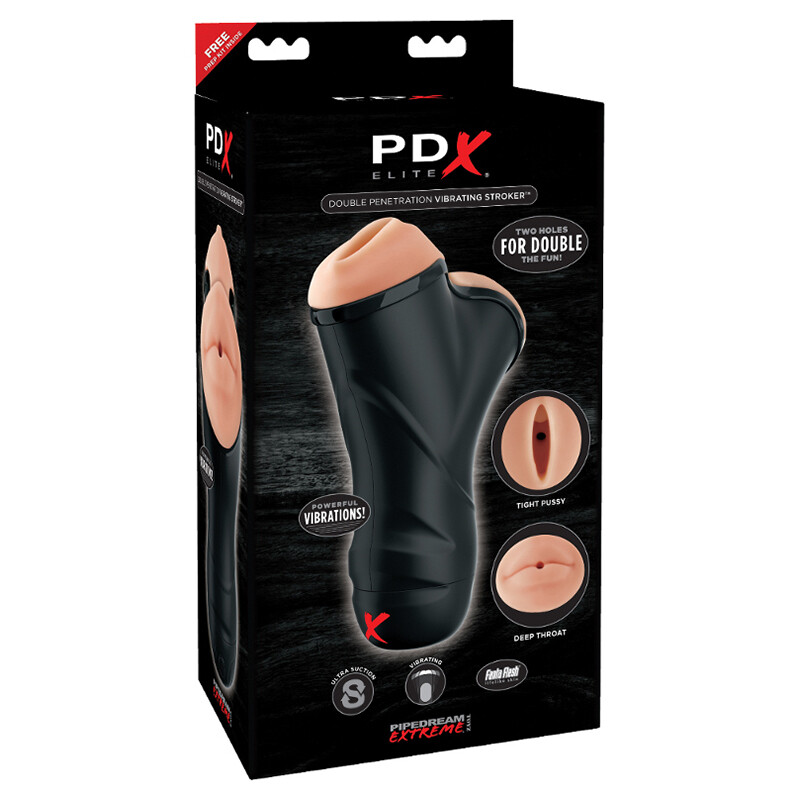 PDX ELITE Double Penetration Vibrating Stroker male masturbator mens Sex Toy