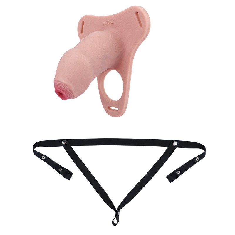 Sissy Male Chastity Cage Silicone Penis Sleeve Cage With Leather Belt Device