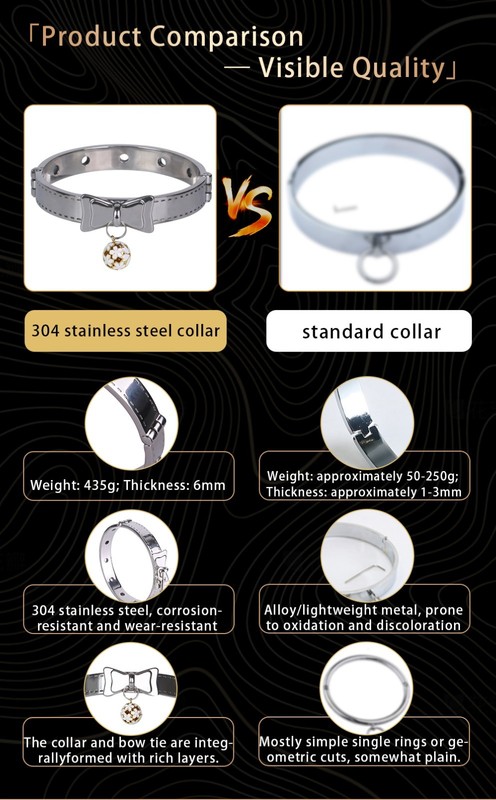 Heavy Leash Collar for Pet Play Stainless Steel BDSM Collar with Bell & Couples gallery