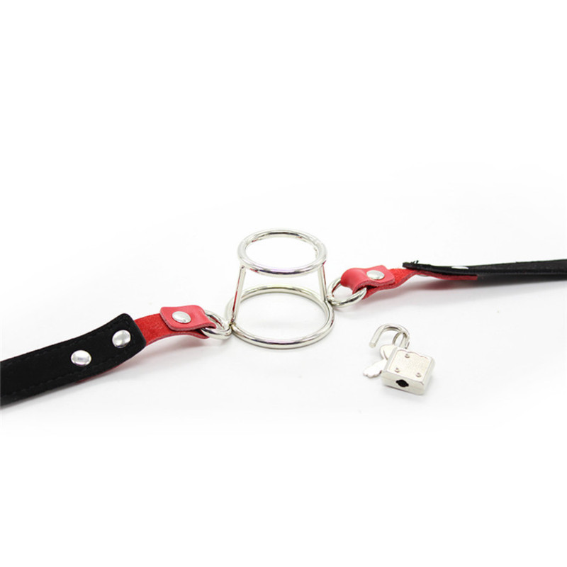 PU Leather Open Mouth Gag Dual Ring Bondage Penis Insert Deep Throat Sex Toy SM gallery