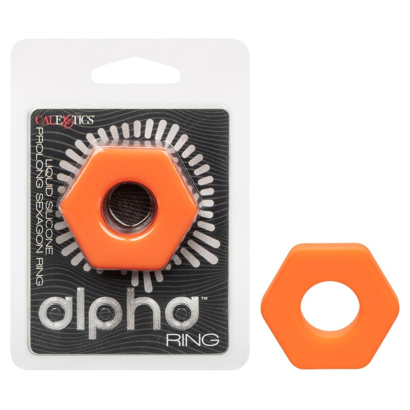 Cal Exotics Alpha Ring Liquid Silicone Prolong Sexagon Ring Orange – Cock Ring