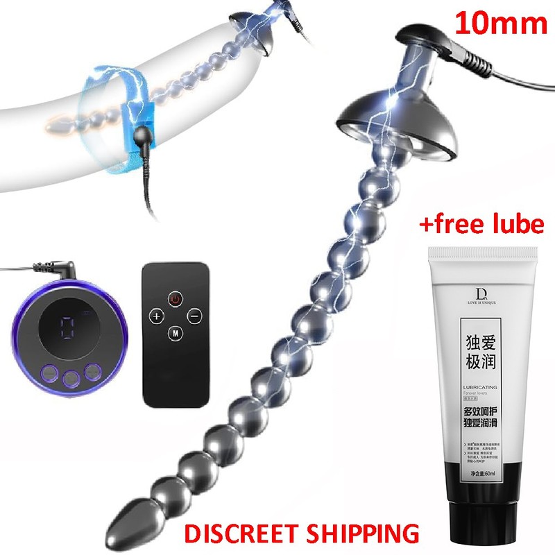 Male Electric E-stim Stainless Urethral Stretcher Penis Plug Bead Dilator 10mm