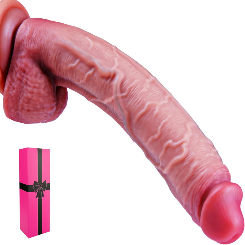 12 Inch Soft Silicone Extra Long Dildo with Balls, 10 Inch Extra Large XXL Thick