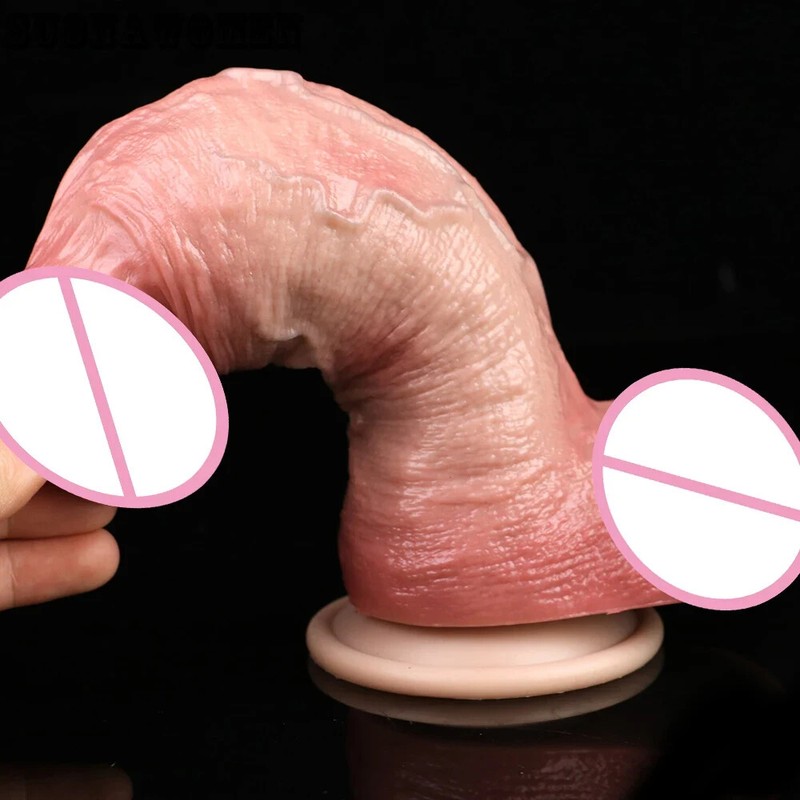 Silicone Large Penis Dildo With Sucker Soft Lifelike Two Layer Butt Plug Sex Toy gallery