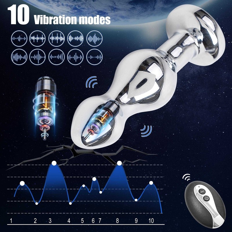 Metal Vibrating Anal But Plug Dildo G-spot Massager Sex Toy for Men Women Remote gallery