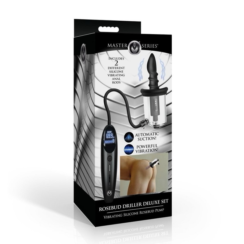 Master Series Rosebud Driller Deluxe Set Vibrating Silicone Rosebud Pump
