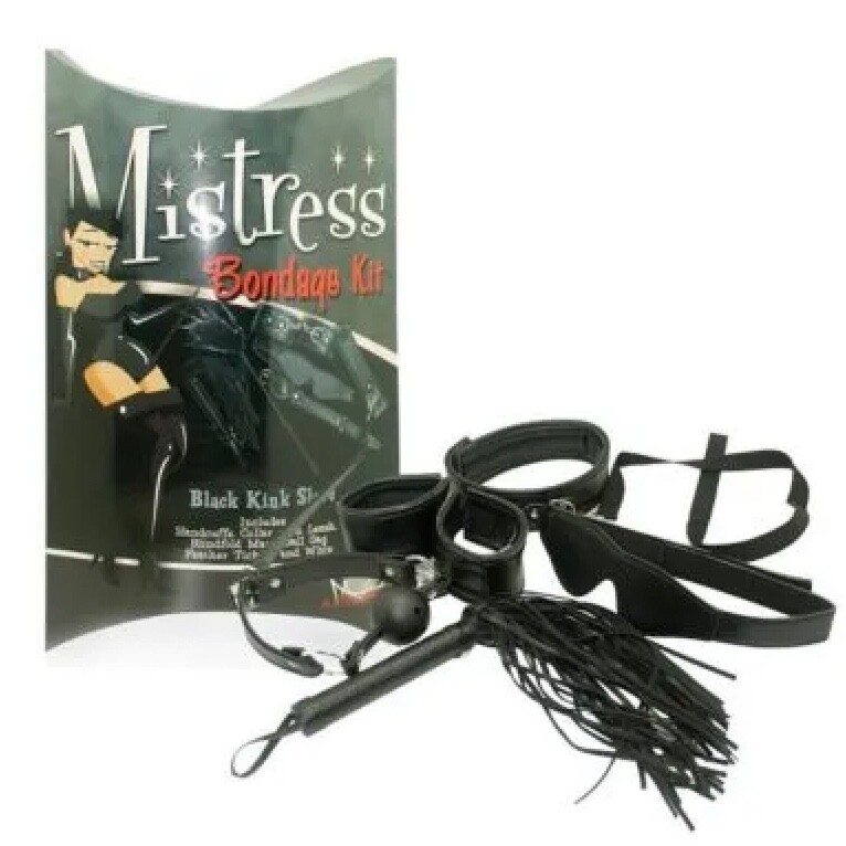 Mistress Bondage Kit Adult Novelty Costume 7pc set Whip Ball Gag Cuffs Collar