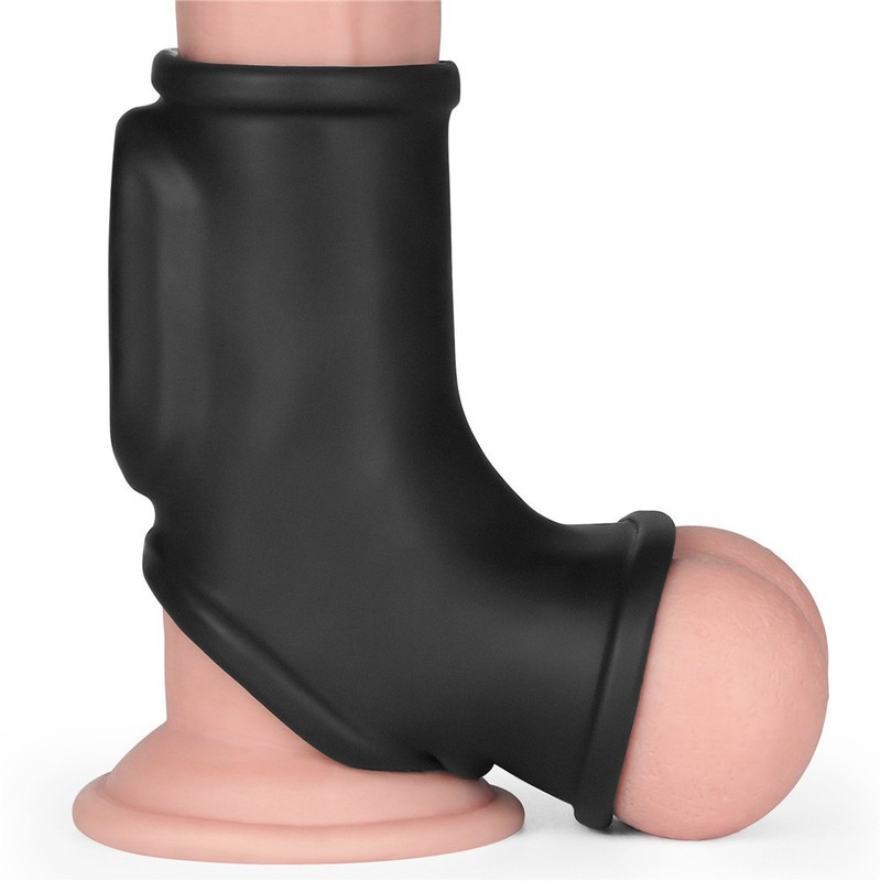 Open Head Silk Vibrating Penis Sleeve & Ball Stretcher 45% Girth, Reusable gallery