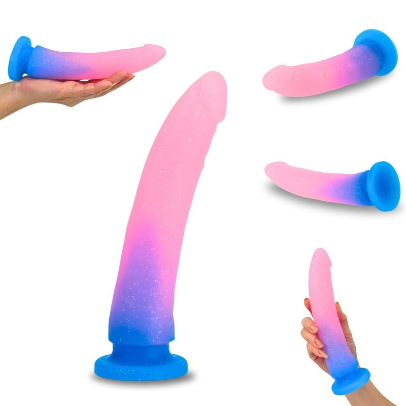 Silicone Gradient Color Realistic Anal G-spot Dildo Dong with Sparkling Glitter