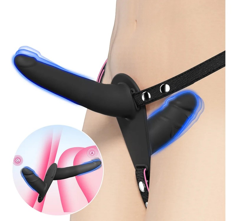 Strap On Dildo Harness w/ 2 Removeable Realistic Sex Toys Wearable Anal Pink