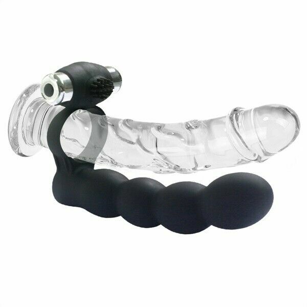 Double Penetration Anal Back Door 7 Speed Vibrating Silicone Ring Beaded Clit