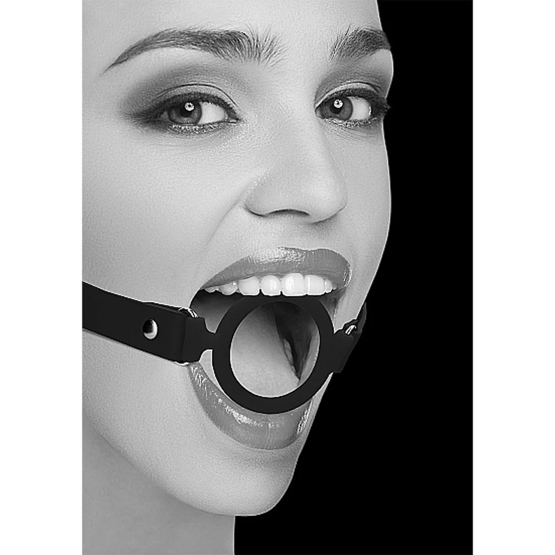Ouch! Black & White Silicone Ring Gag With Adjustable Bonded Leather Straps Blac gallery