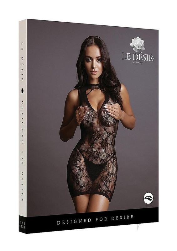High Neck Lace Mini Dress – O/S – Black