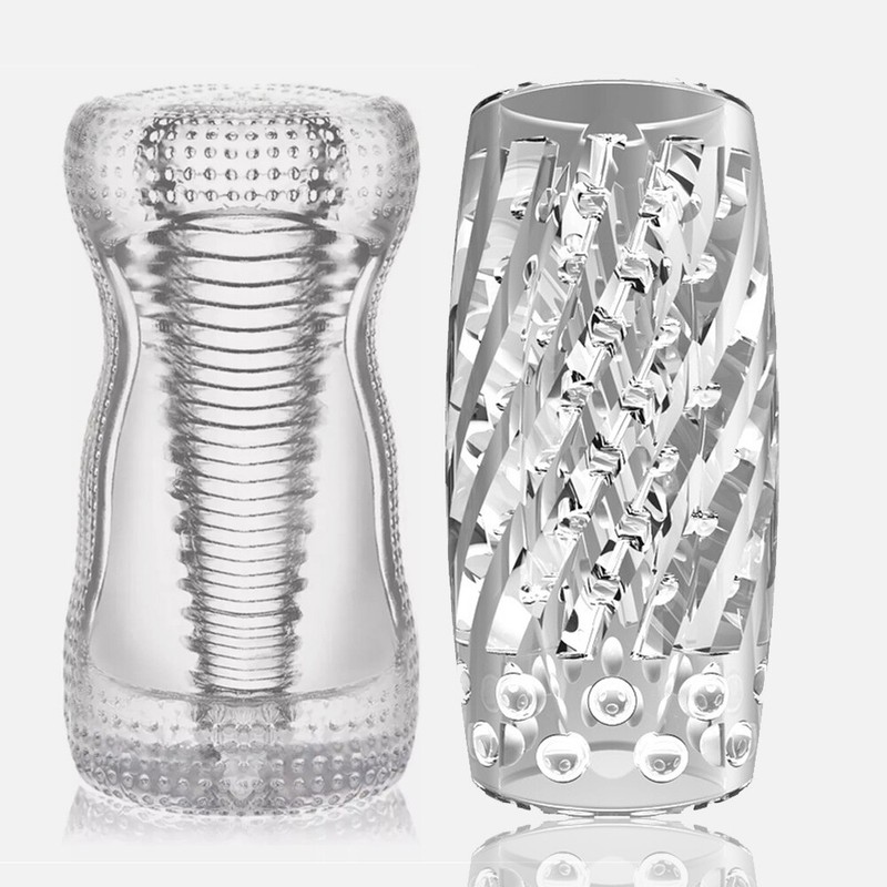 Ribbed Pocket Pussy Penis Clear Sleeve Male Masturbator Stroker Sex Toys For Men
