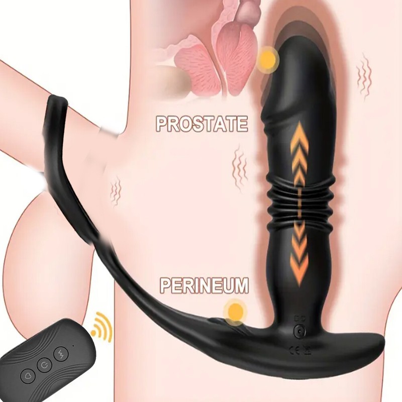 Vibrator Thrusting Dildo Cock Ring Anal Butt Plug Prostate Massager Sex Toys Men