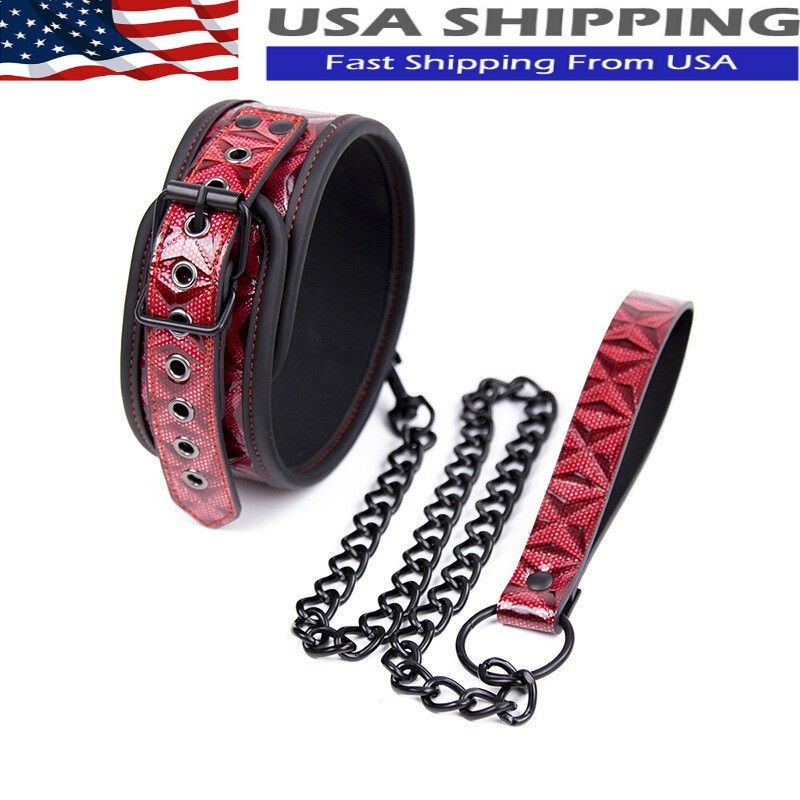 BDSM PU Leather Collar with leash Chain Restraint for Couples Bondage Sex Toys gallery