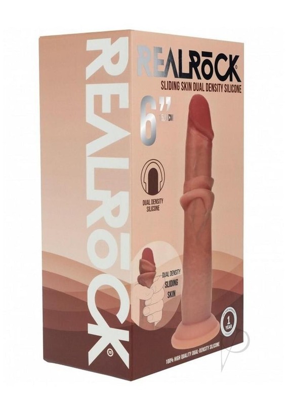 RealRock Dual Layered Silicone Realistic Sliding Skin Dildo 6in – Caramel