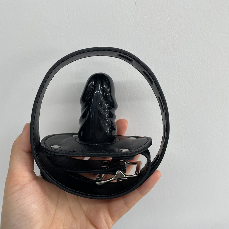Mouth Gag with Short Dildo Penis Oral Open Mouth Belt Plug Fetish Black Sex Toys gallery
