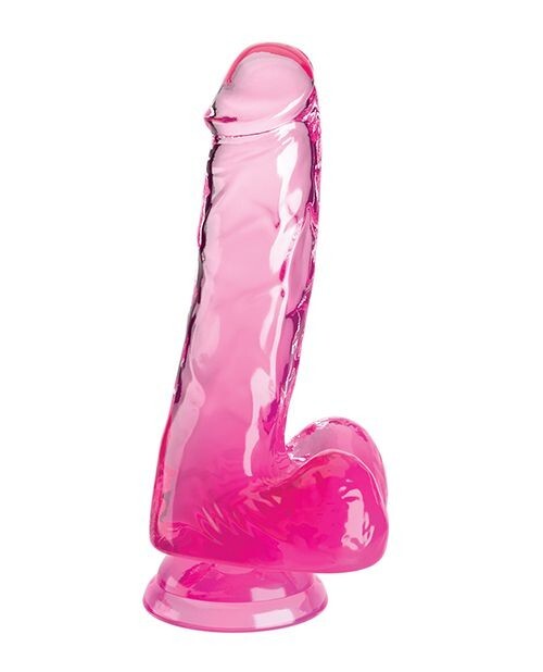 KING COCK CLEAR DILDO WITH BALLS PINK 6 INCH DONG
