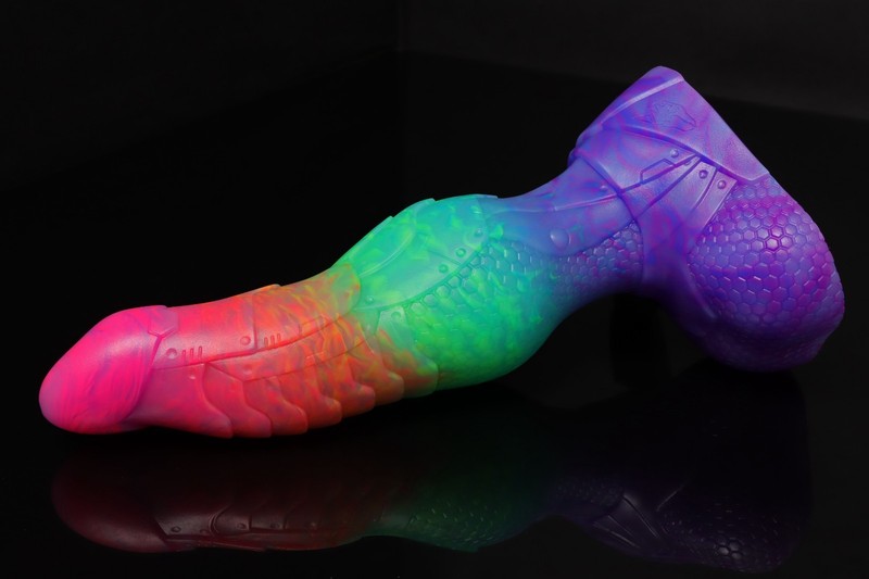 NEW Bad Dragon BISHOP Fantasy MEDIUM Silicone Dildo UV GLOW Toy AURORA Rainbow